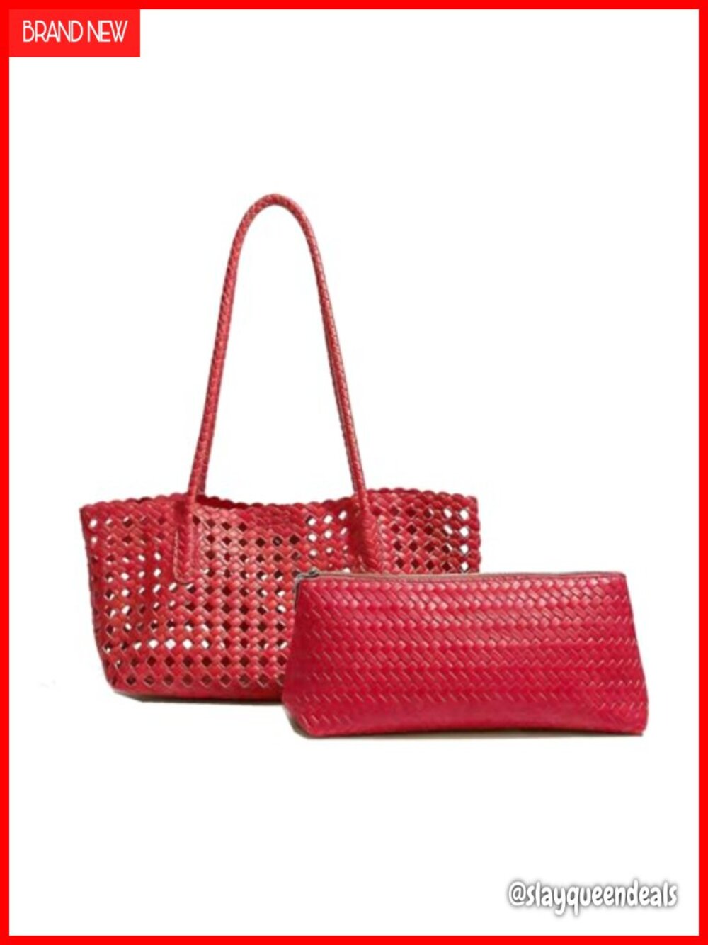 Woven Handbags for Women Tote Shoulder Bag Y2K PU Leather 2-Piece Set